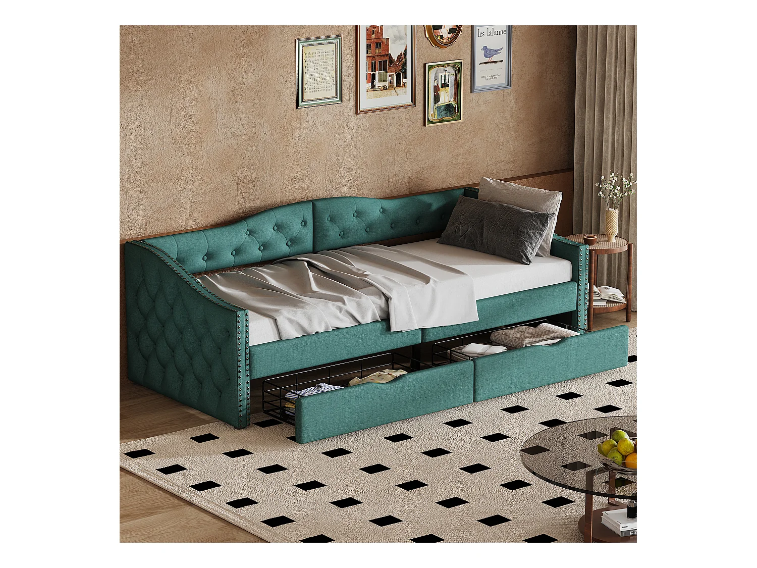 Lit gigogne lit simple 90 x 200 cm avec tiroir, vert