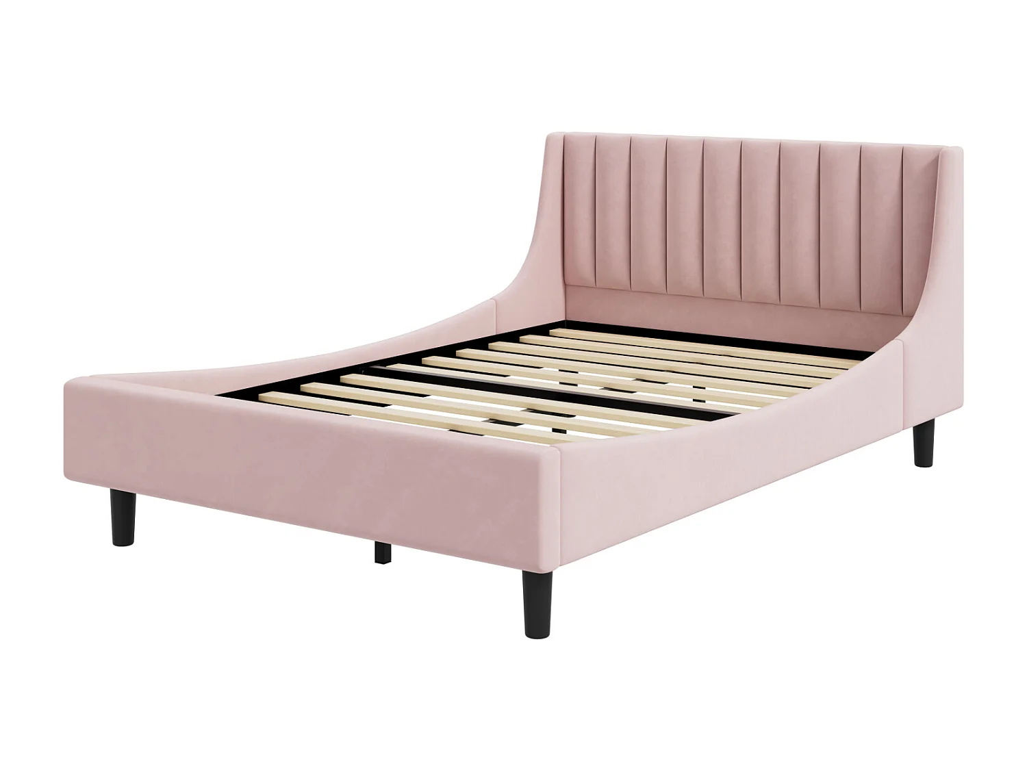 Volwassen bed 140 x 200 cm, tweepersoonsbed, gestoffeerd bed met lattenbodem, tienerbed, fluweel, roze