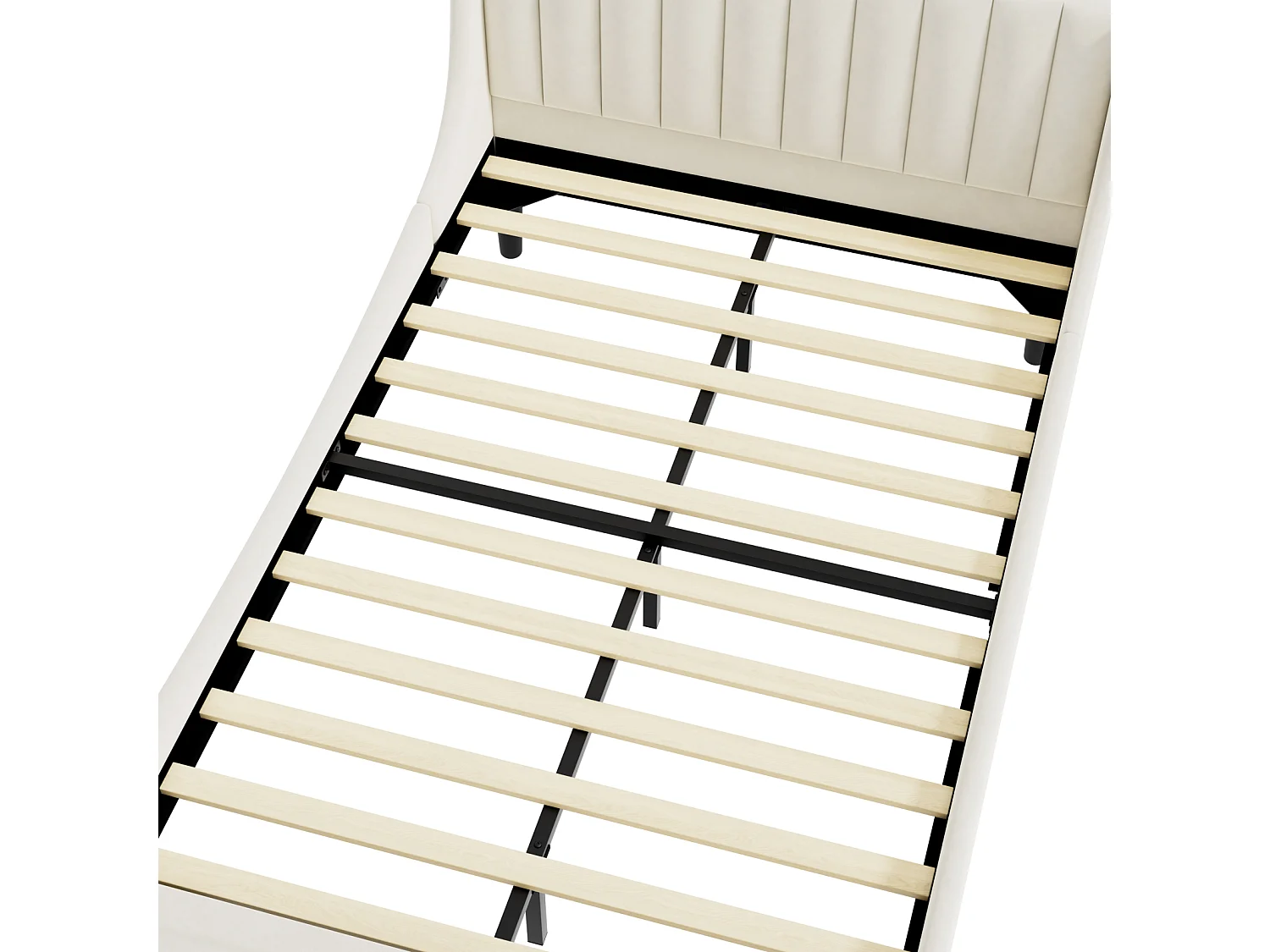 Lit adulte 140 x 200 cm, lit double, lit capitonné avec sommier à lattes, lit ado, velours, beige