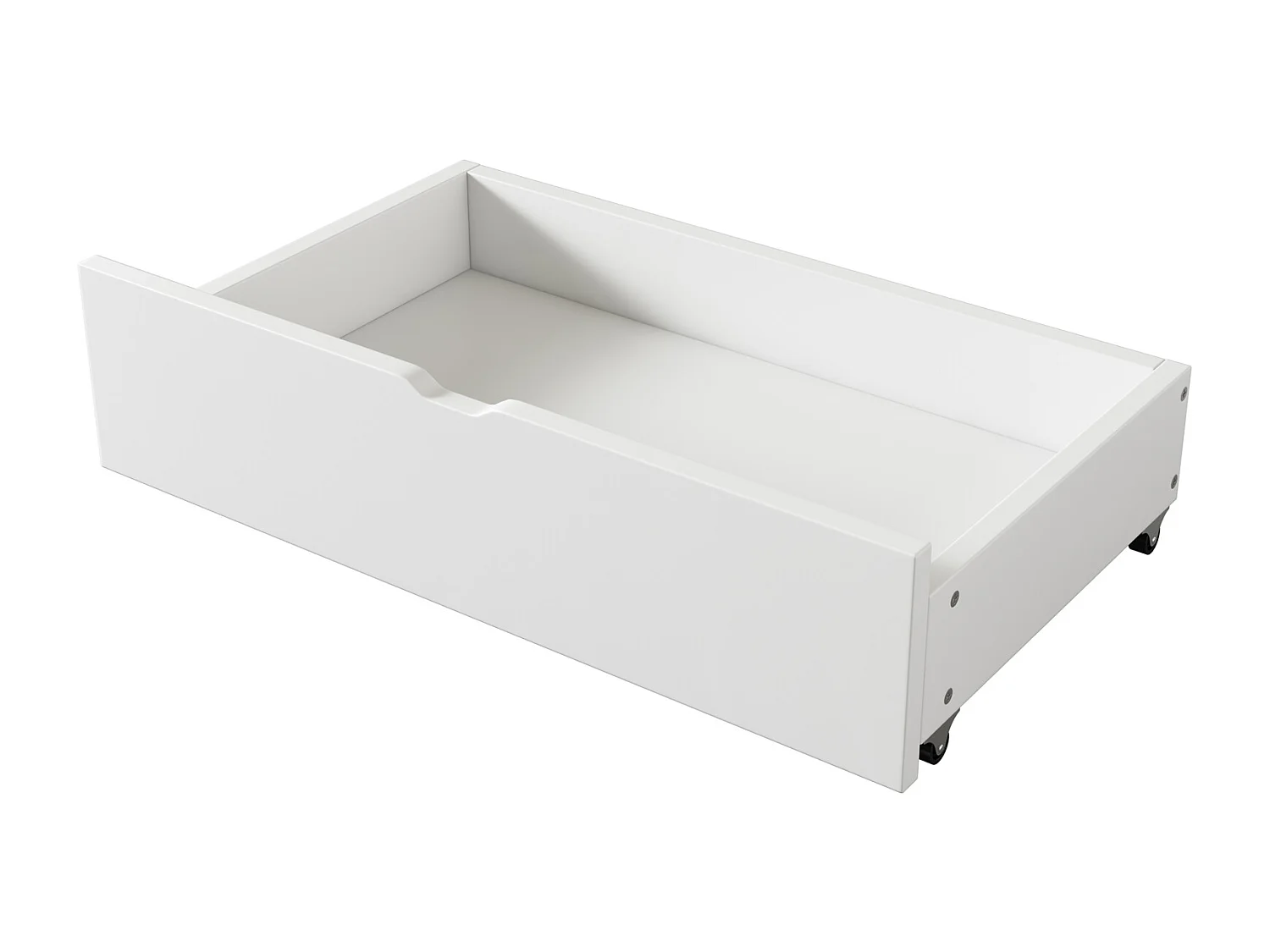 Lit simple d'enfant 90x200cm, lin en pin avec 2 tiroirs et petie compartiment de rangement, sommier à lattes, blanc