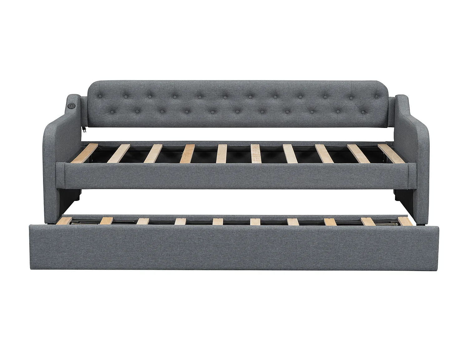 Uitschuifbed 90/180x200cm, uitschuifbare slaapbank, chaise longue met USB-aansluiting, zonder matras, grijs