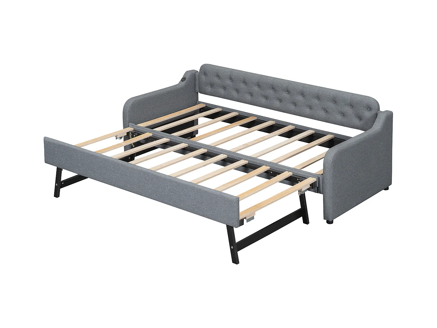Cama nido 90/180x200cm, sofá cama extensible, chaise longue con puerto USB, sin colchón, gris