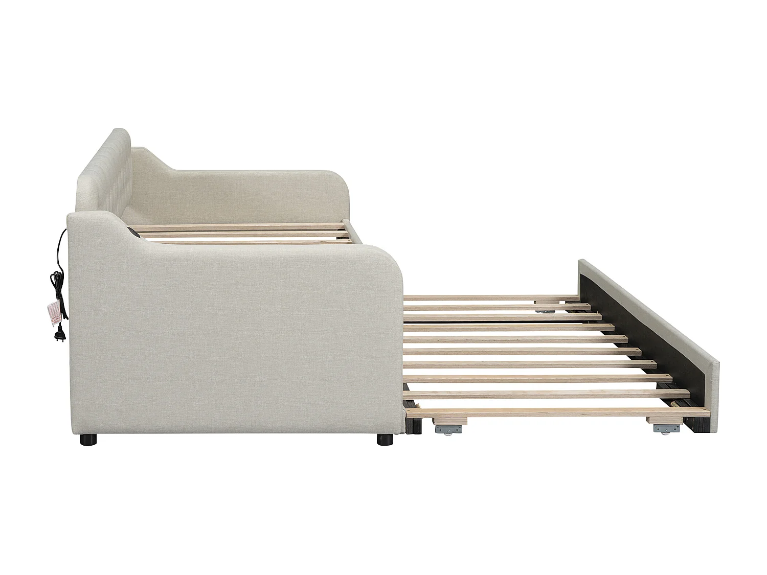 Uitschuifbed 90/180x200cm, uitschuifbare slaapbank, chaise longue met USB-aansluiting, zonder matras, beige