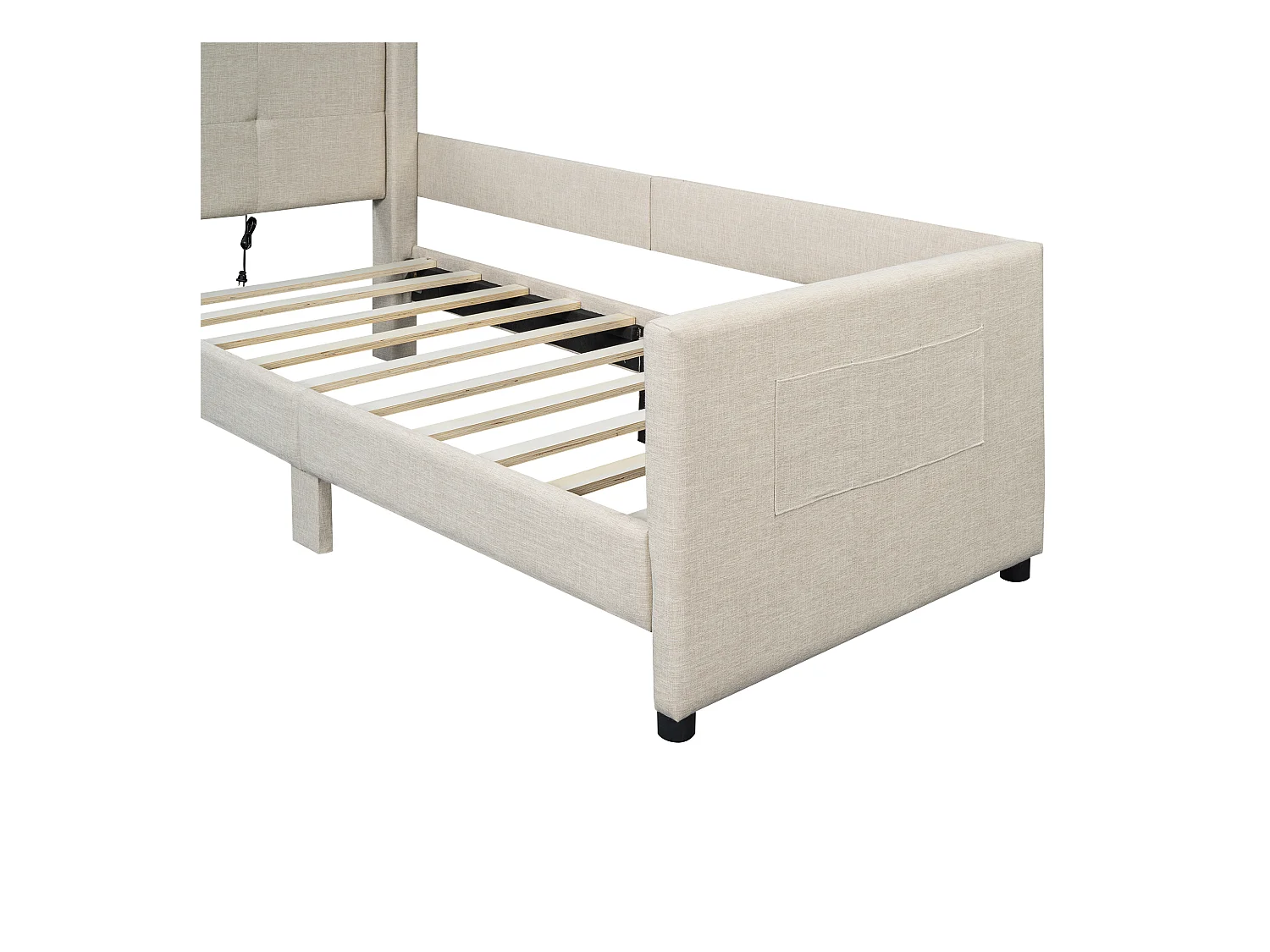 Eenpersoonsbed 90x200cm, vlak bed, met USB-aansluiting, kinder-/volwassenenbed, beige