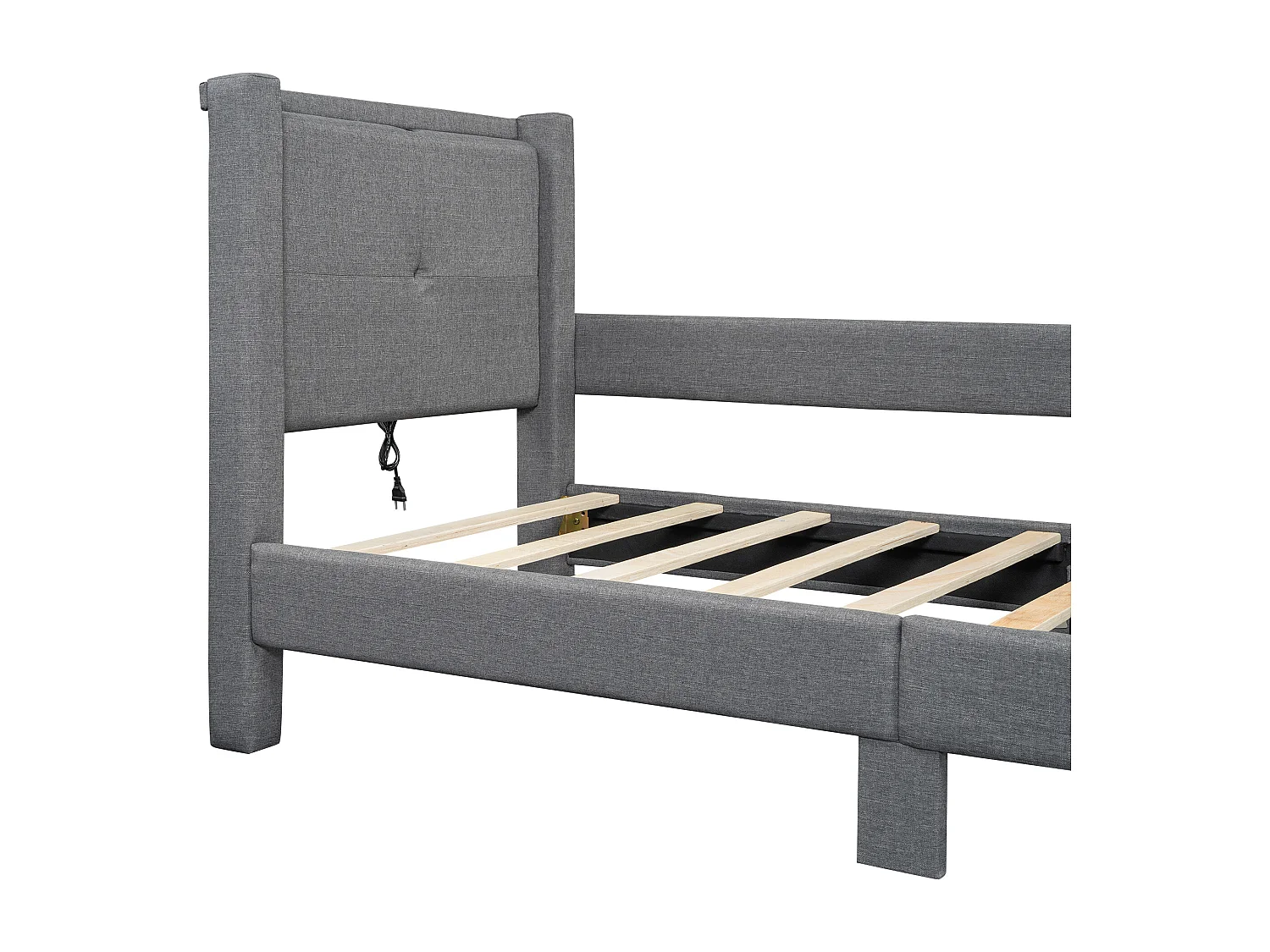 Lit simple 90x200cm , lit plat, avec port USB, lit enfant/adulte, gris