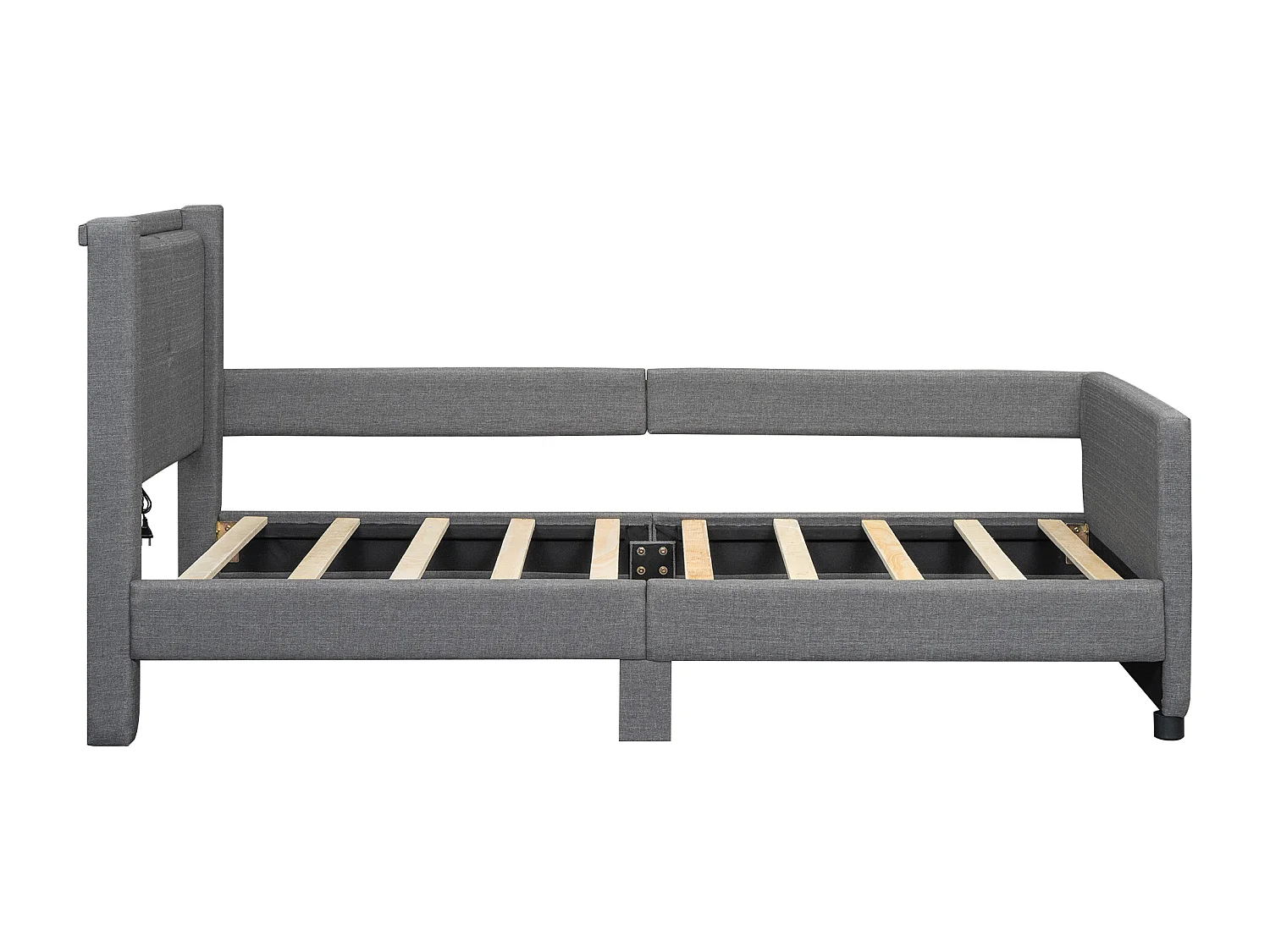 Lit simple 90x200cm , lit plat, avec port USB, lit enfant/adulte, gris