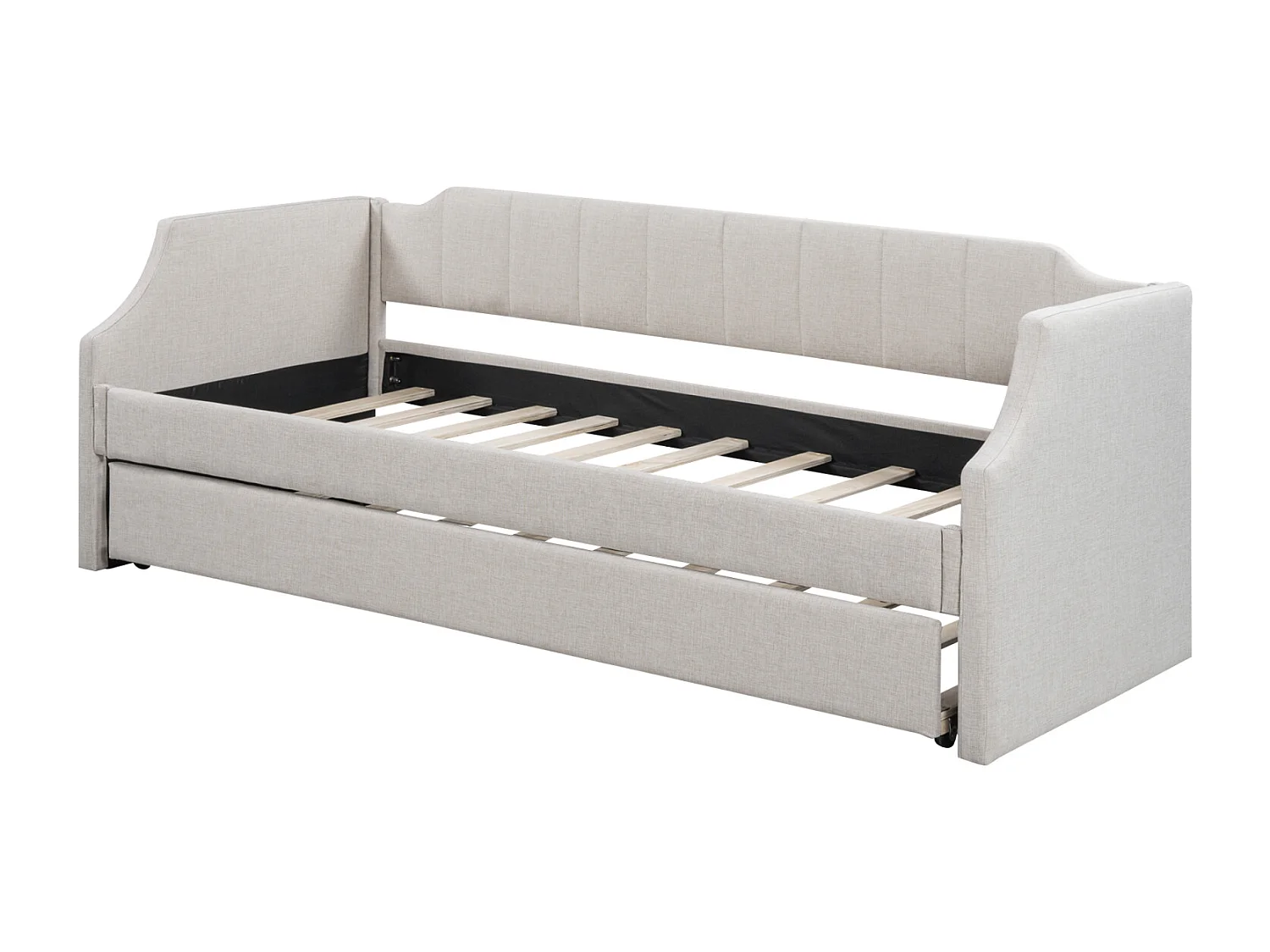 Uitschuifbed 90x190 cm/90x200 cm, metalen frame, linnen gestoffeerd bed - Beige