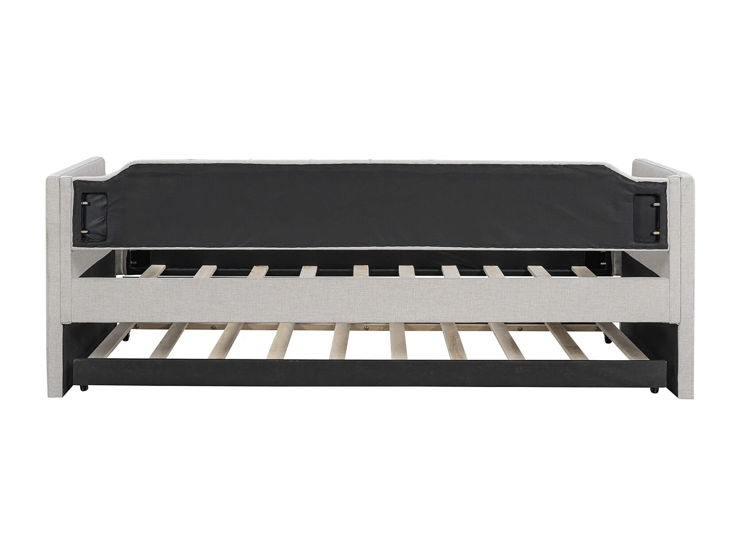 Uitschuifbed 90x190 cm/90x200 cm, metalen frame, linnen gestoffeerd bed - Beige