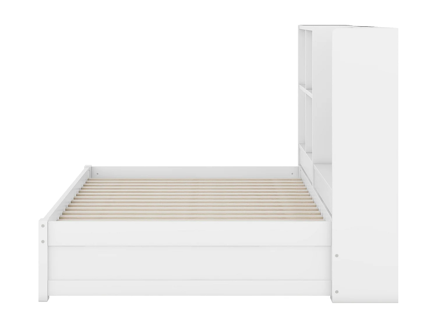 Uitschuifbed 90x200cm+90x190cm, slaapbank met opberghoofdeinde en USB-oplaadpoort, wit