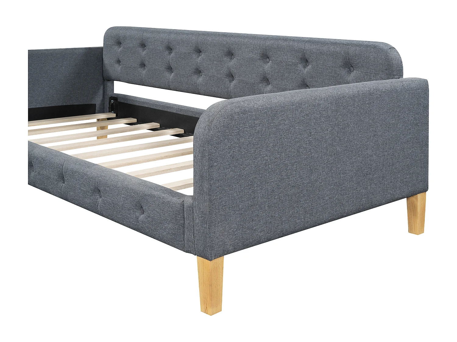 DRIPEX Canapé-Lit en Lin 90×200cm,cadre de lit,ornement à clous de bouton,Lit simple et élégant,Gris