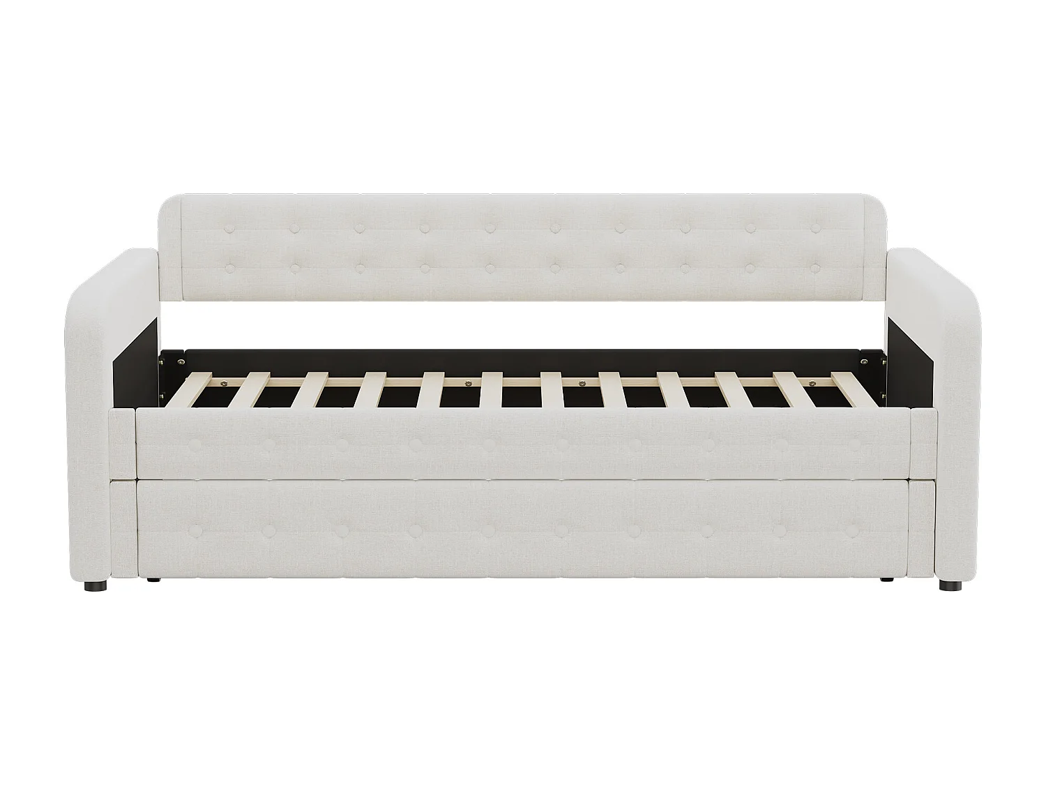 Uitschuifbed 90x200cm+90x190cm, slaapbank, deelbaar in 2 bedden, slaapbank, met lattenbodem, donkerbeige