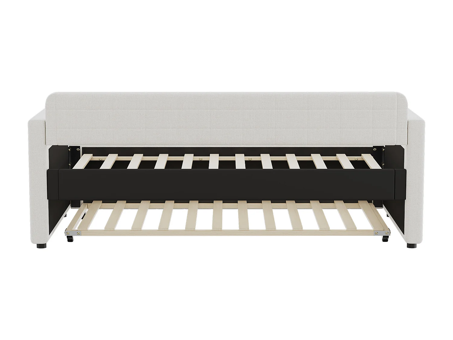 Uitschuifbed 90x200cm+90x190cm, slaapbank, deelbaar in 2 bedden, slaapbank, met lattenbodem, donkerbeige