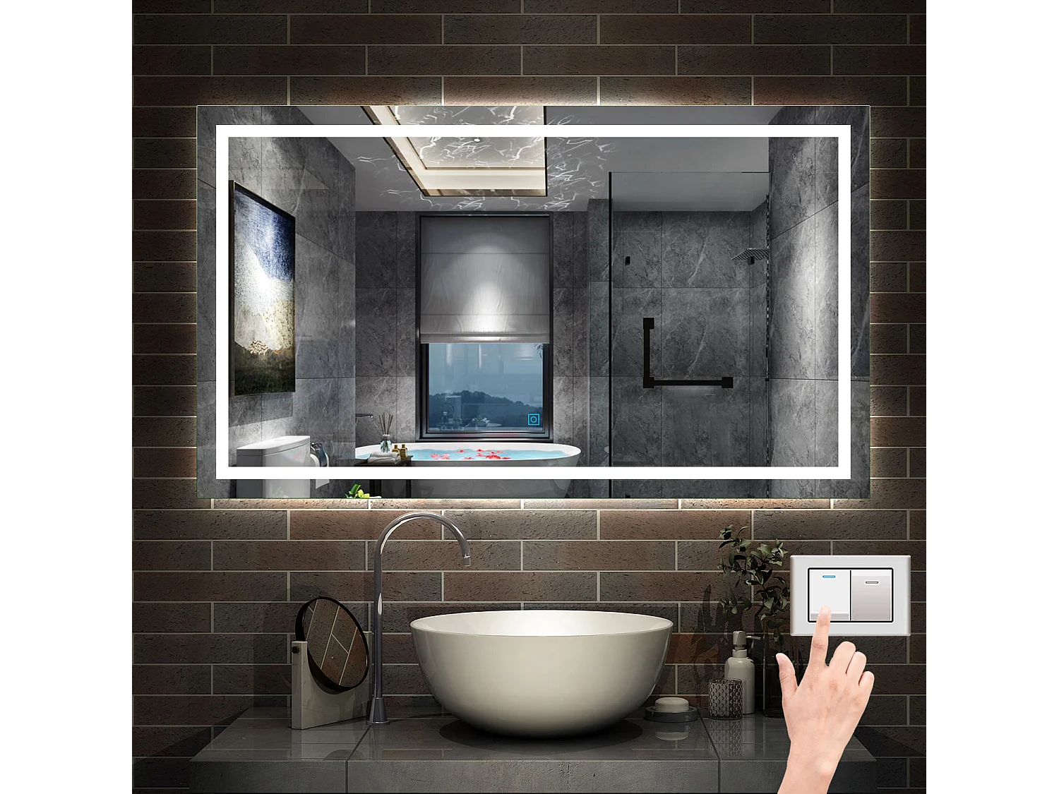 AICA Miroir LED Salle de Bain 120x70cm Dimmable avec 3 couleurs， Anti-Buée et Fonction Mémoire