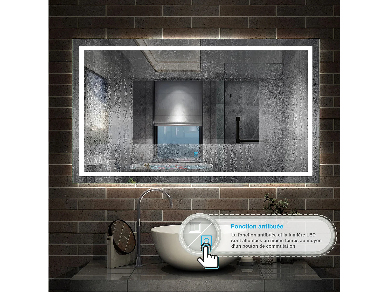 AICA Miroir LED Salle de Bain 120x80cm Dimmable avec 3 couleurs， Anti-Buée et Fonction Mémoire