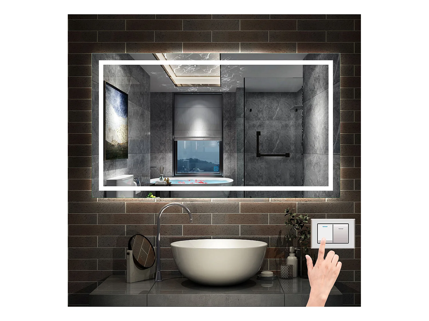 AICA Miroir LED Salle de Bain 120x80cm Dimmable avec 3 couleurs， Anti-Buée et Fonction Mémoire