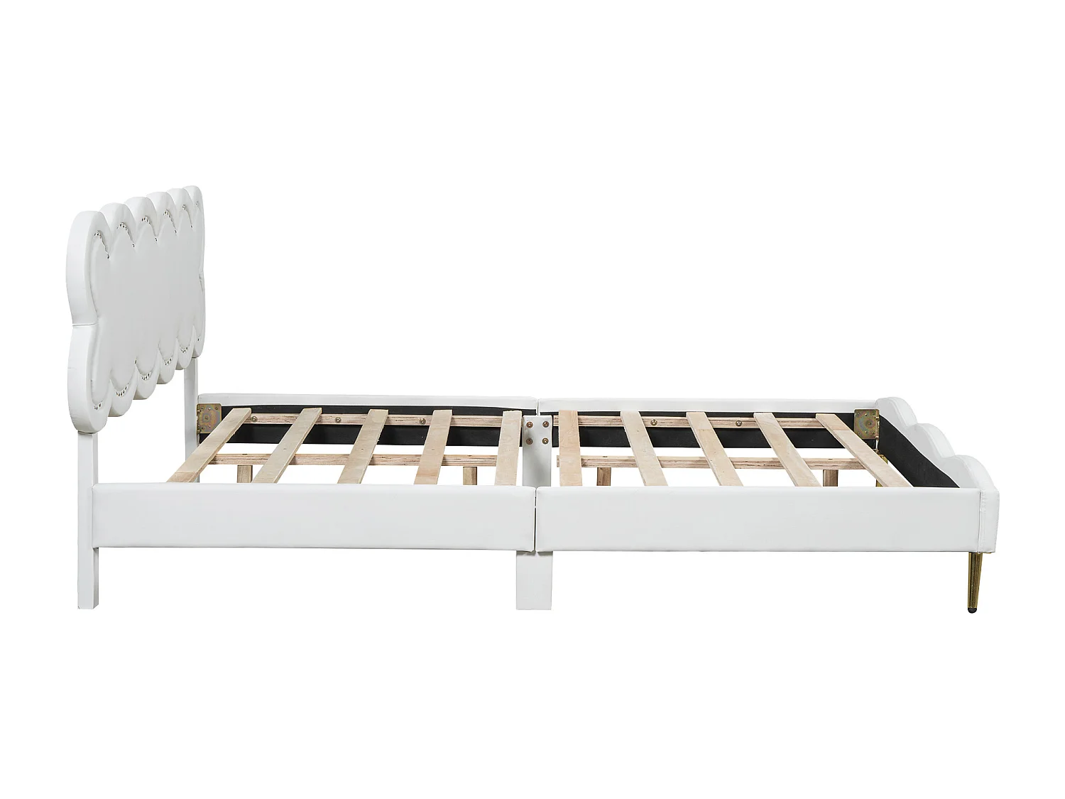 Cama estofada, 140 x 200 cm Cama de casal com estrado de ripas (sem colchão), PU, ​​estilo minimalista, branco