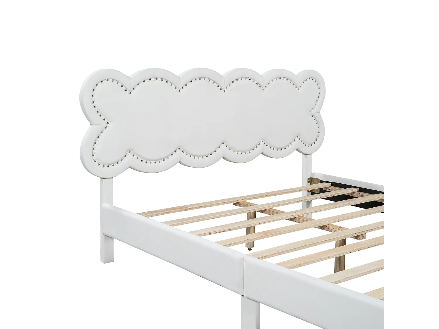 Cama estofada, 140 x 200 cm Cama de casal com estrado de ripas (sem colchão), PU, ​​estilo minimalista, branco