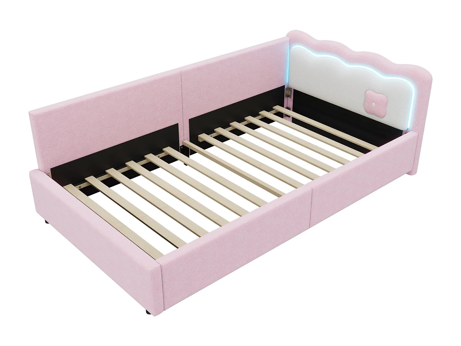 Lit simple 90x200cm - canapé-lit enfant avec LED, sommier à lattes (sans matelas), imitation polaire - en velours rose