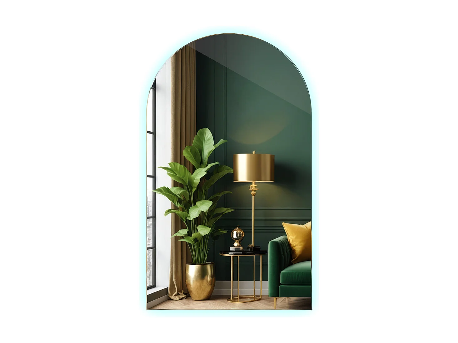 Onregelmatige halfovale spiegel 45 x 80 cm LED Premium hangend voor woonkamer - koud licht