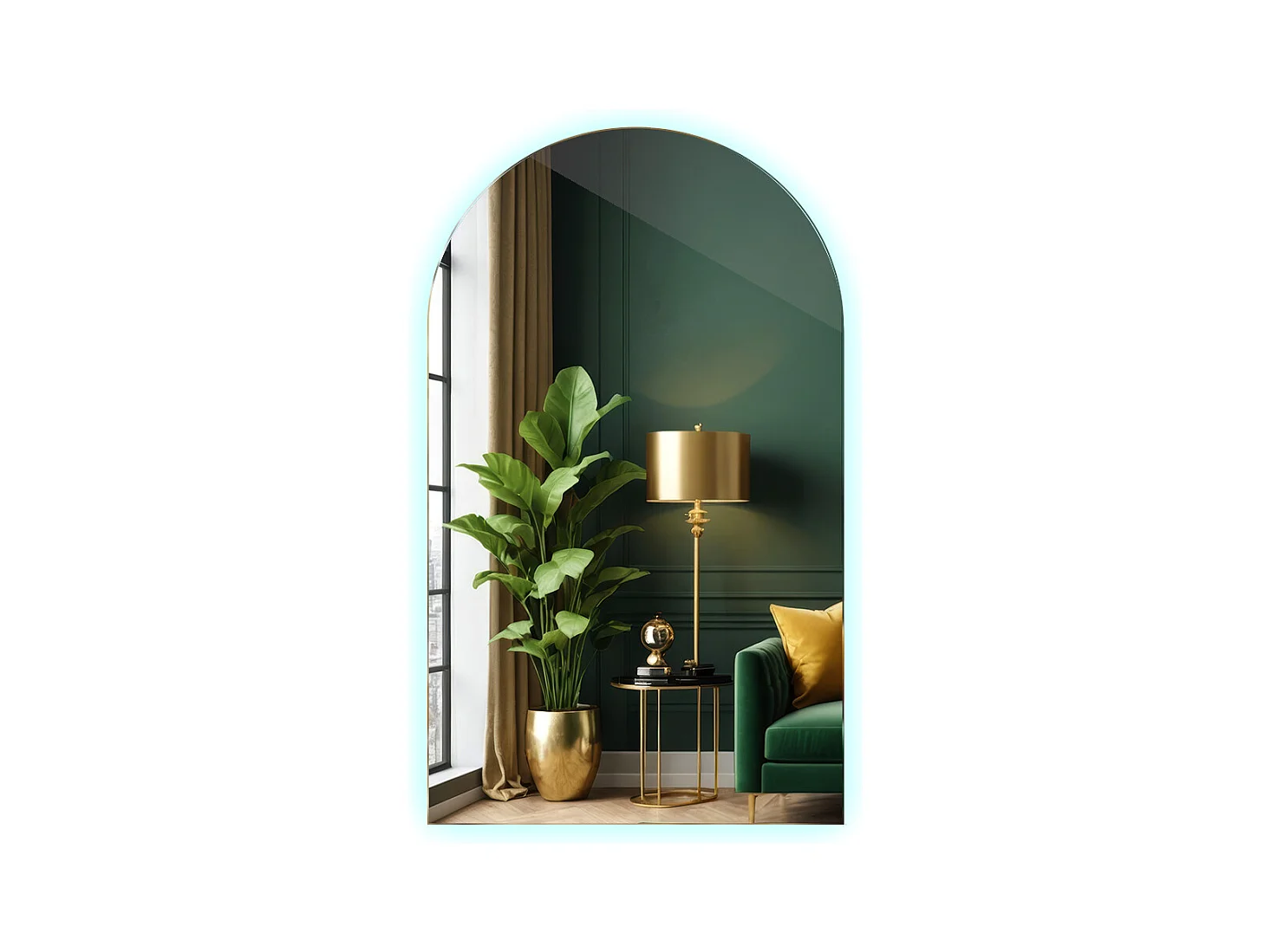 Miroir Irrégulier Semi-Ovale 45 x 80 cm LED Premium Suspendu pour le Salon - lumière froide
