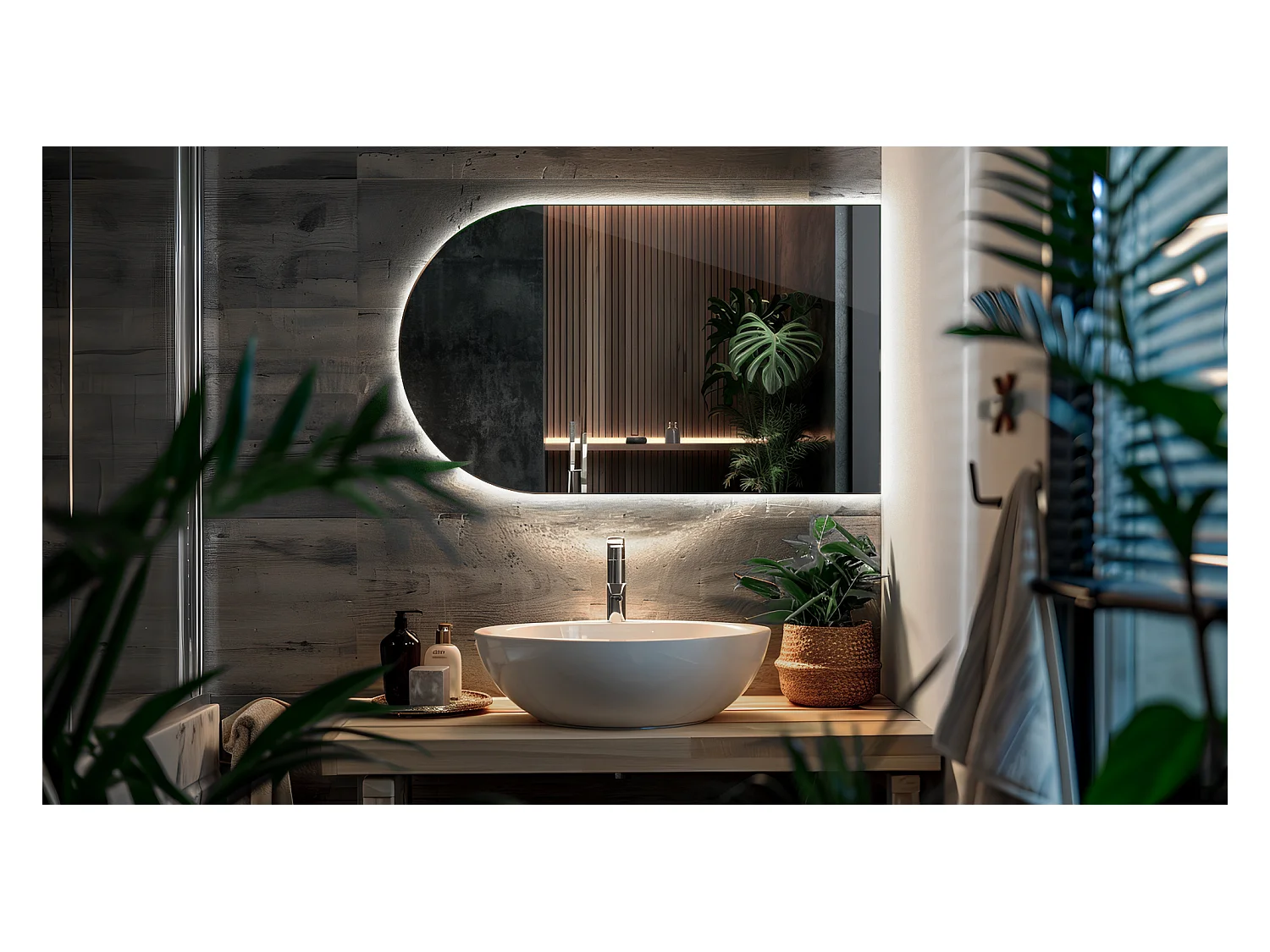 Unregelmäßiger halbovaler Spiegel 45 x 80 cm, LED-Premium-Hängespiegel für Wohnzimmer – kaltes Licht