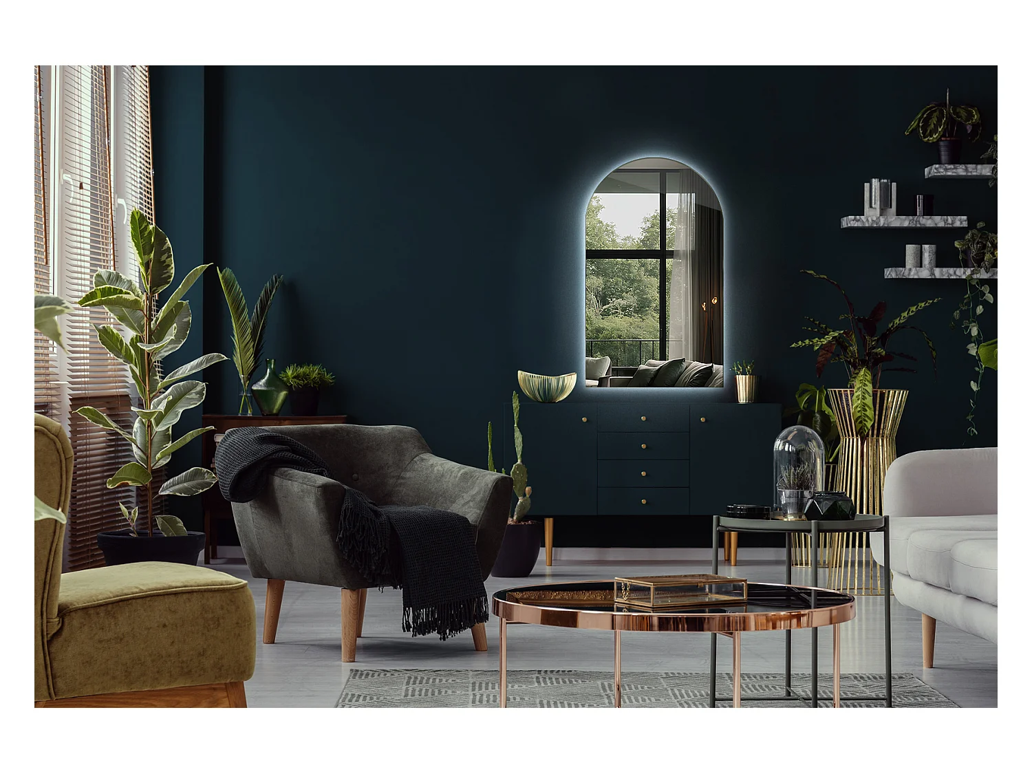 Unregelmäßiger halbovaler Spiegel 45 x 80 cm, LED-Premium-Hängespiegel für Wohnzimmer – kaltes Licht