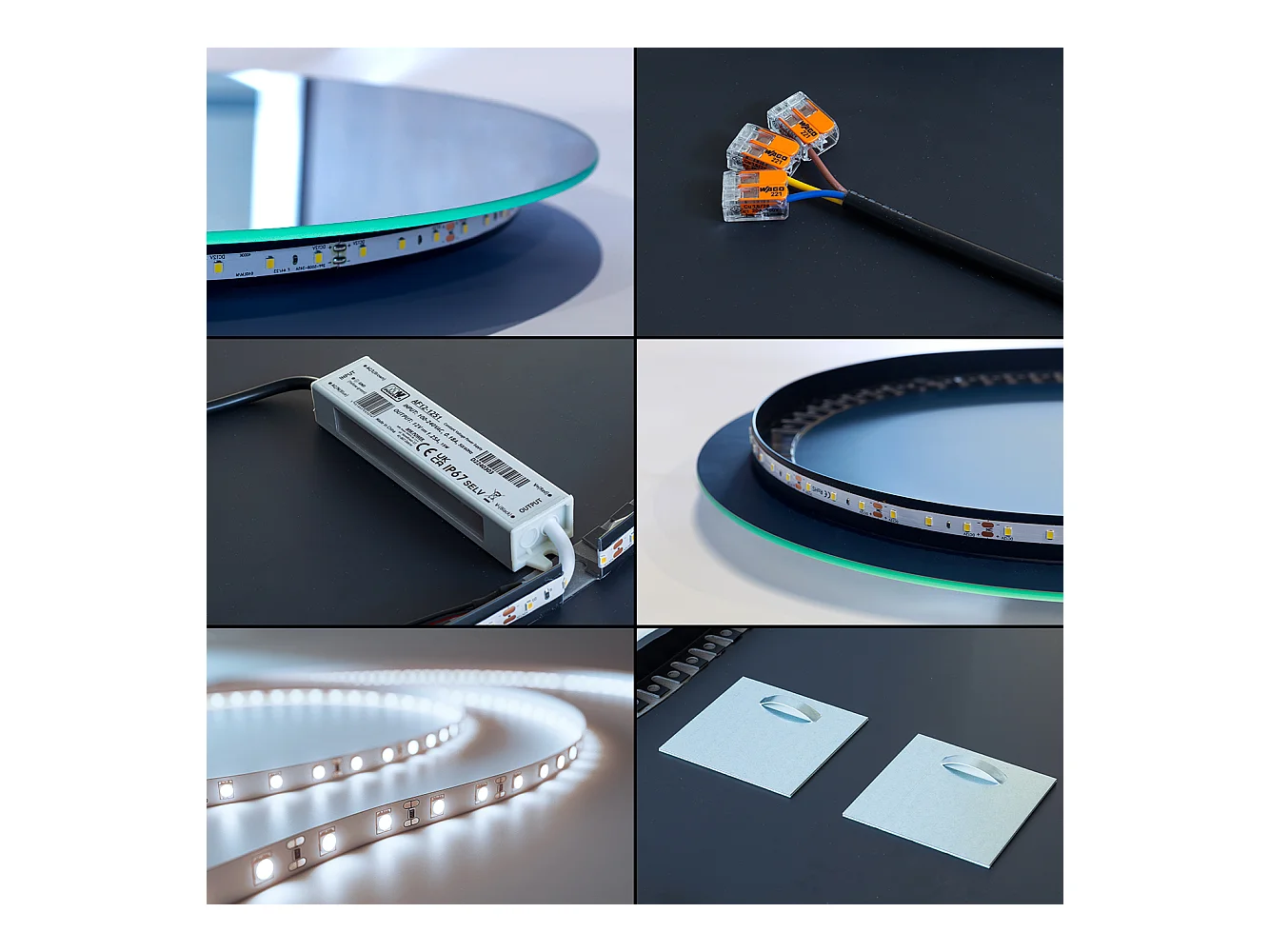 Unregelmäßiger halbovaler Spiegel 45 x 80 cm, LED-Premium-Hängespiegel für Wohnzimmer – kaltes Licht