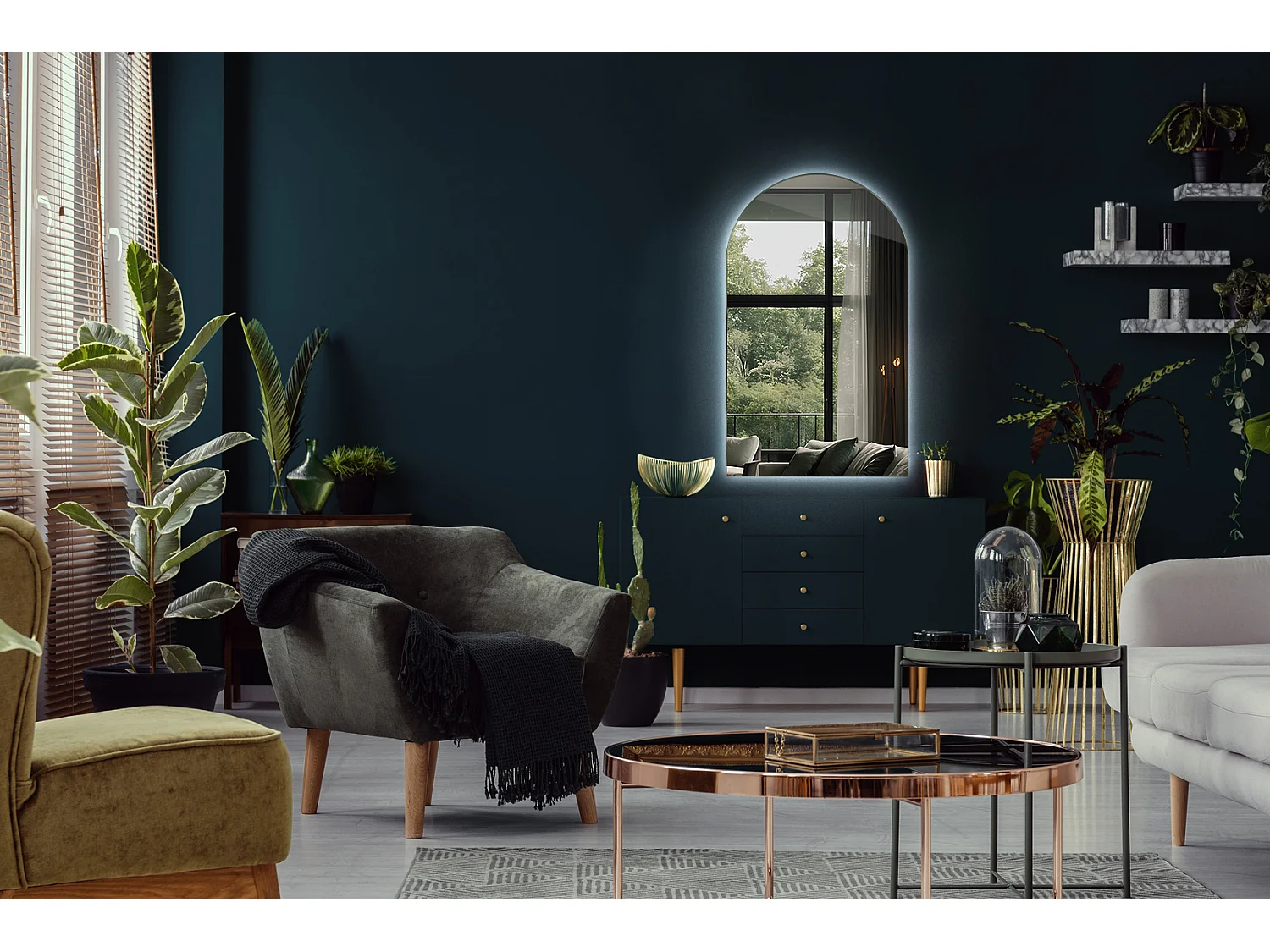 Unregelmäßiger halbovaler Spiegel 45 x 80 cm, LED-Premium-Hängespiegel für Wohnzimmer – kaltes Licht