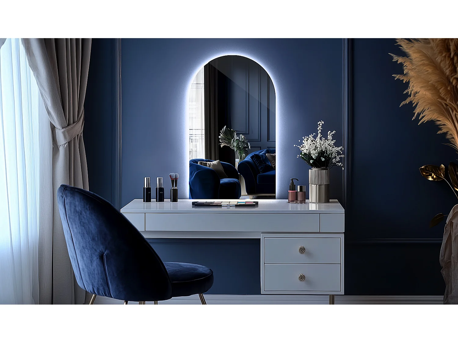 Halbovaler, unregelmäßiger Badezimmerspiegel, 40 x 70 cm, LED-Wandbehang – kaltes Licht