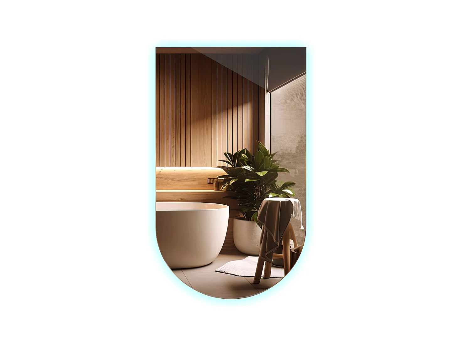 Miroir Irrégulier Minimaliste Semi-Ovale 50 x 90 cm LED pour la Salle de Bain - lumière froide