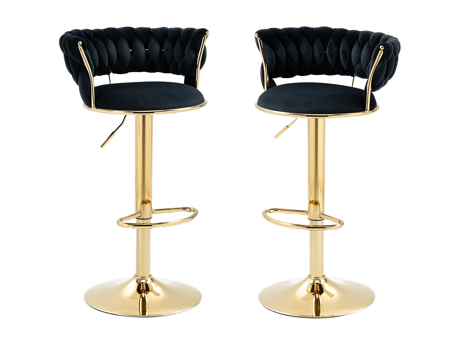 Set de 2 Tabourets de bar pivotantes à 360° et réglables en hauteur avec repose-pieds, velours, noir et argent