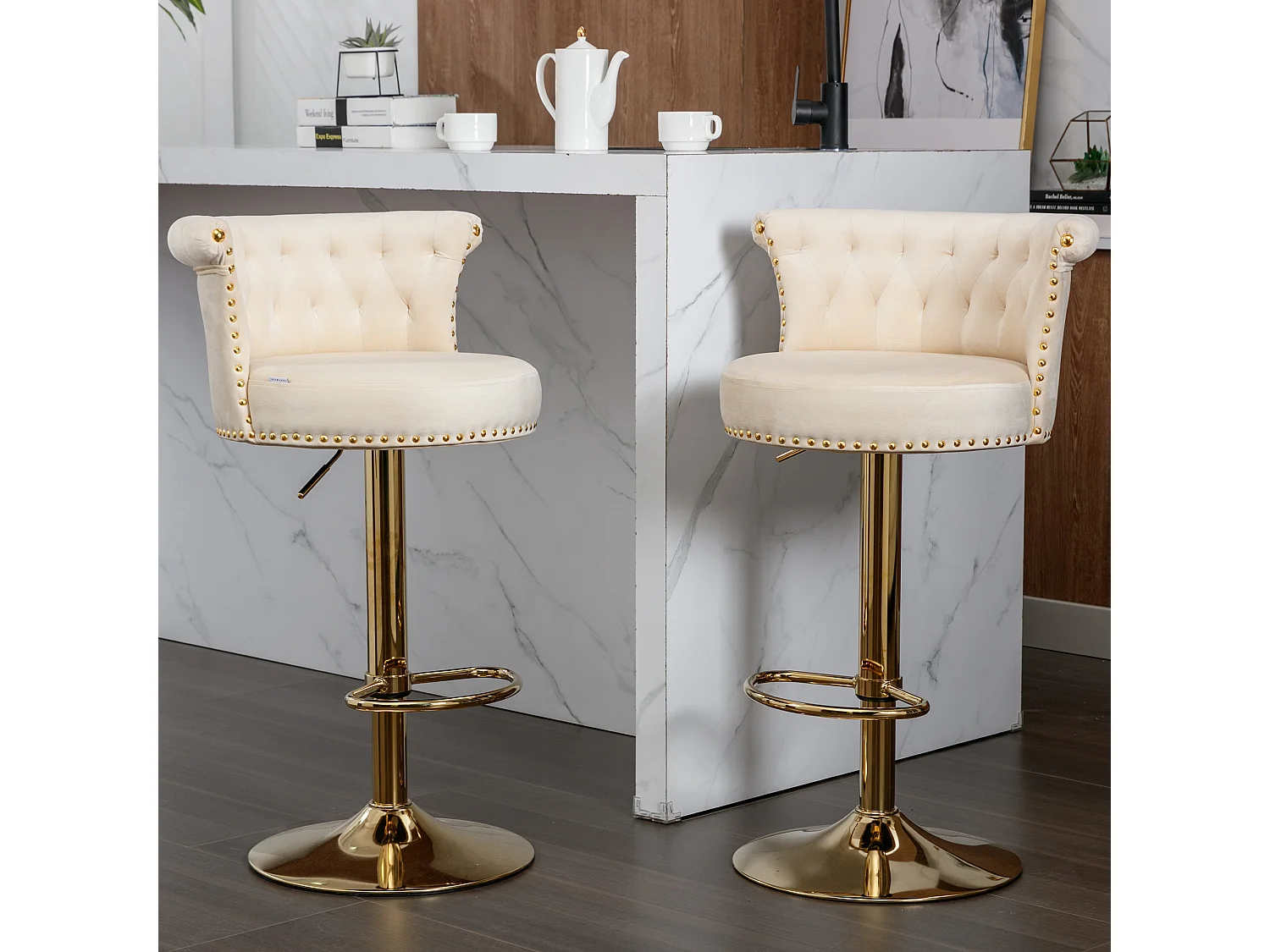 Tabourets de bar pivotants, chaises de comptoir réglables, avec repose-pieds pour la cuisine, la salle à manger,,2PC-SET