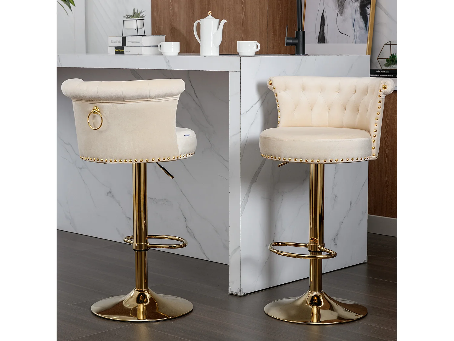 Tabourets de bar pivotants, chaises de comptoir réglables, avec repose-pieds pour la cuisine, la salle à manger,,2PC-SET