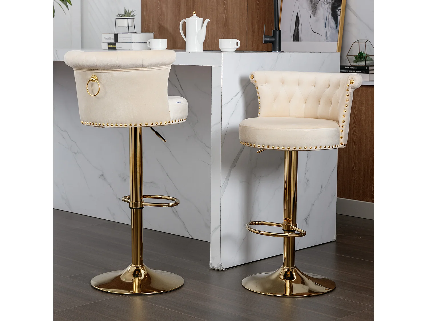 Tabourets de bar pivotants, chaises de comptoir réglables, avec repose-pieds pour la cuisine, la salle à manger,,2PC-SET