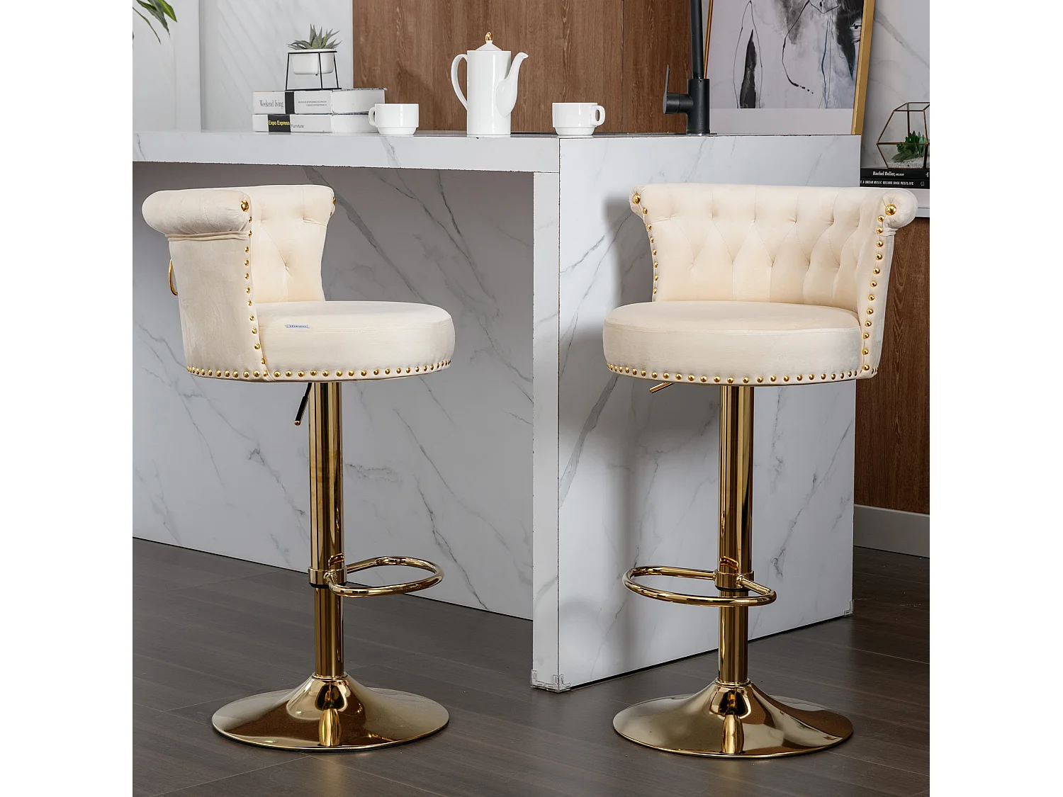 Tabourets de bar pivotants, chaises de comptoir réglables, avec repose-pieds pour la cuisine, la salle à manger,,2PC-SET