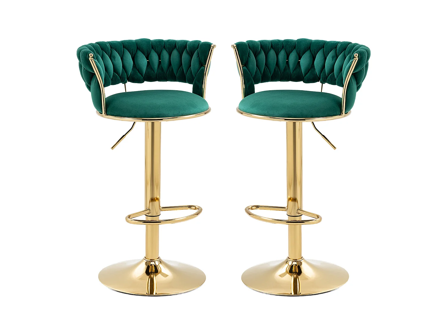 Set de 2 Tabourets de bar pivotantes à 360° et réglables en hauteur avec repose-pieds, velours, vert et argent