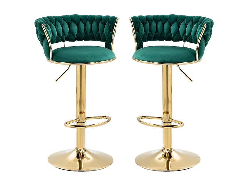 Set di 2 sgabelli da bar girevoli a 360° e regolabili in altezza con poggiapiedi, velluto, verde e argento