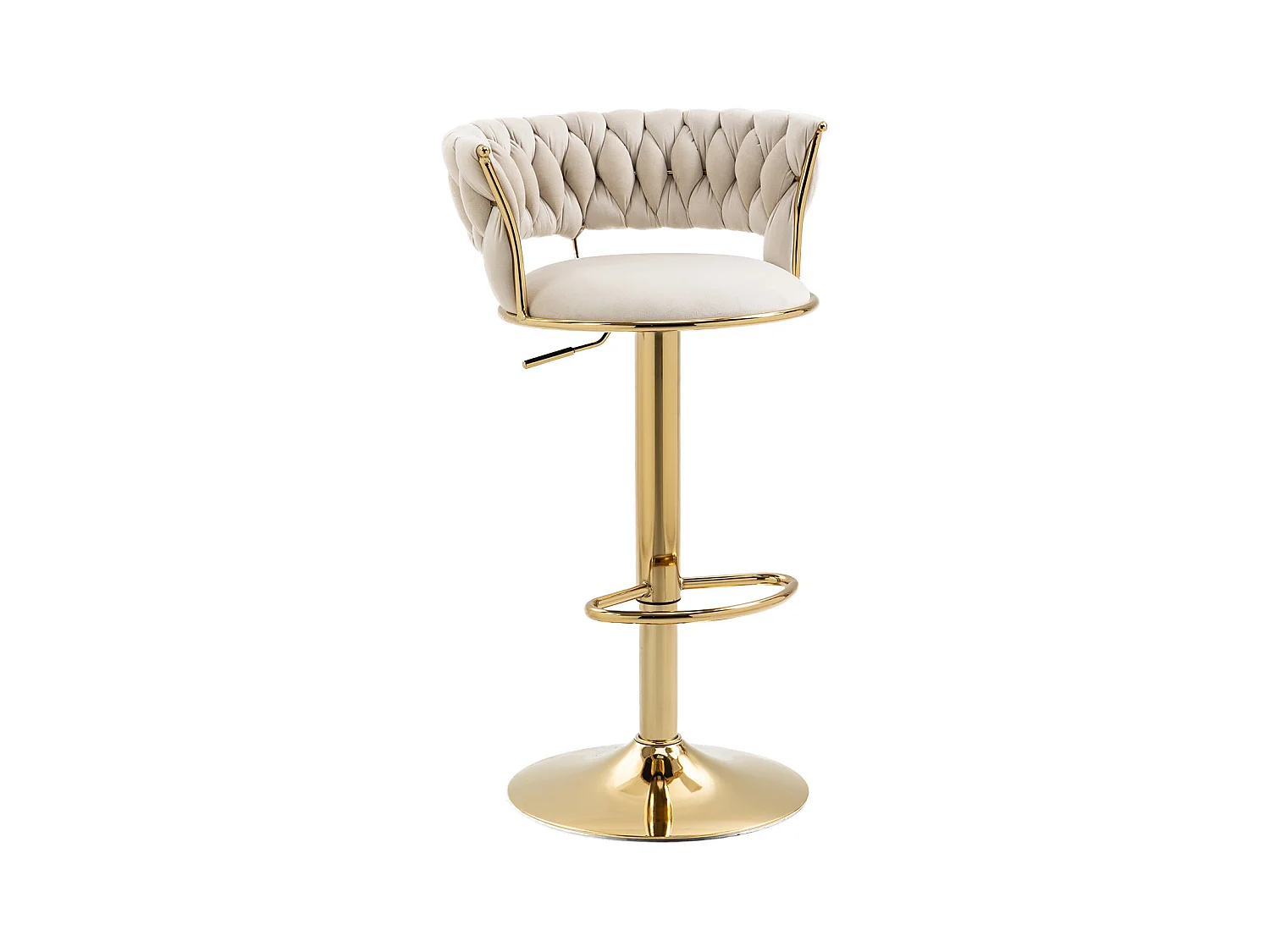 Set de 2 Tabourets de bar pivotantes à 360° et réglables en hauteur avec repose-pieds, velours, beige et argent