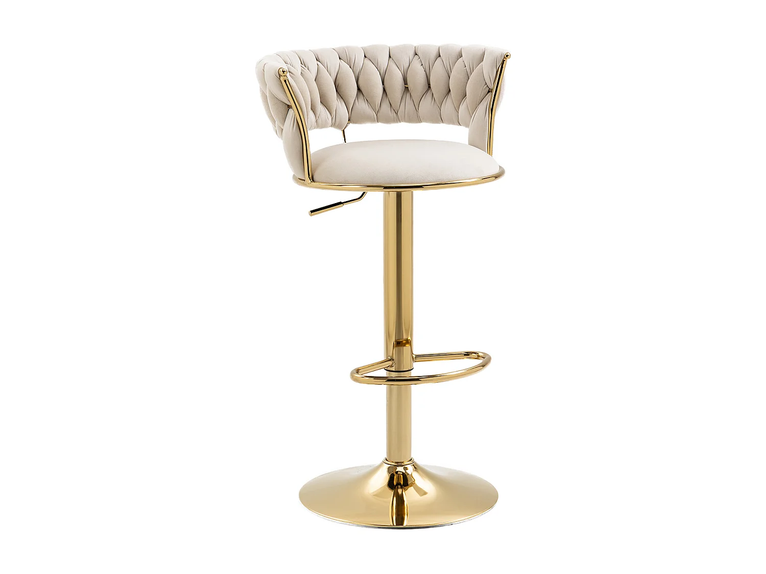 Set de 2 Tabourets de bar pivotantes à 360° et réglables en hauteur avec repose-pieds, velours, beige et argent