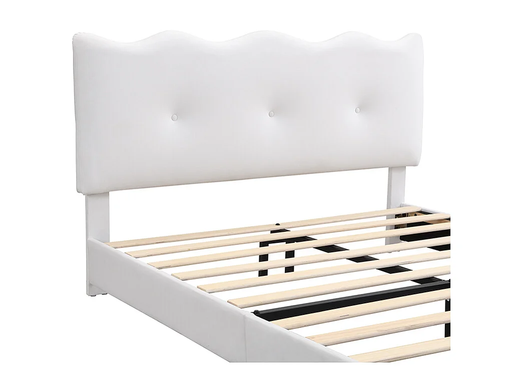 Lit capitonné, 140 x 200 cm, lit avec sommier à lattes (sans matelas), tête de lit vague et nuage, tête de lit réglable, velours, minimaliste, blanc