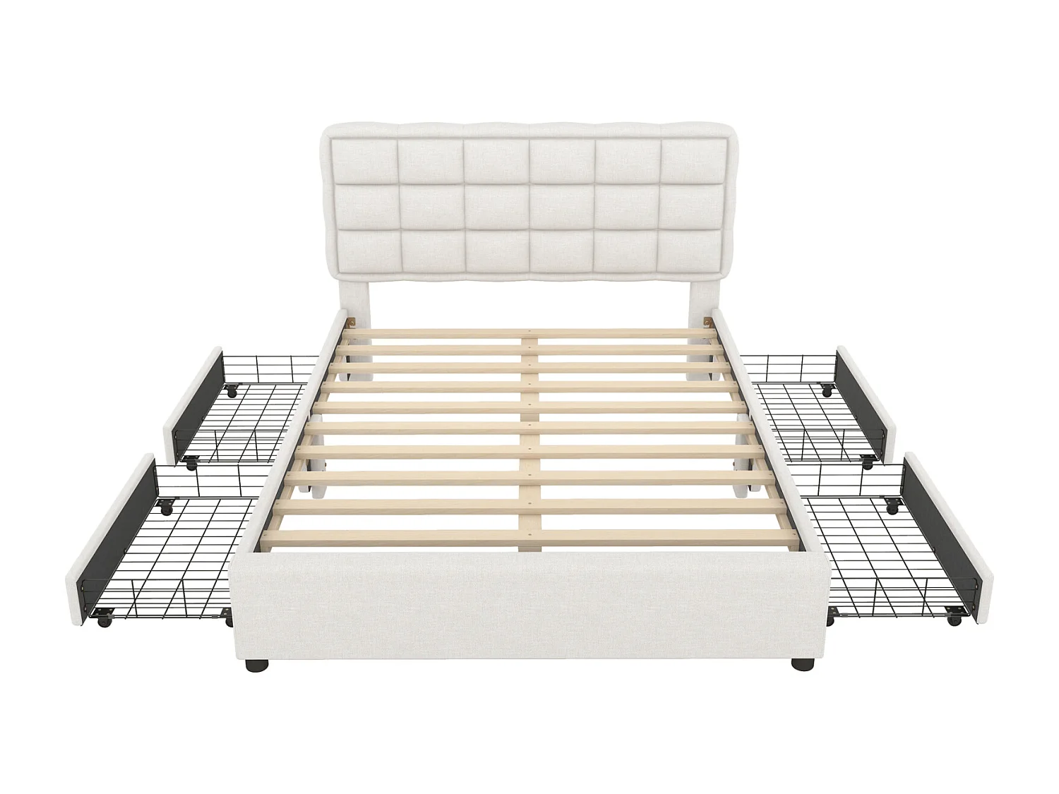 Lit capitonné 140x200cm lit double avec sommier à lattes 4 tiroirs style minimaliste - beige