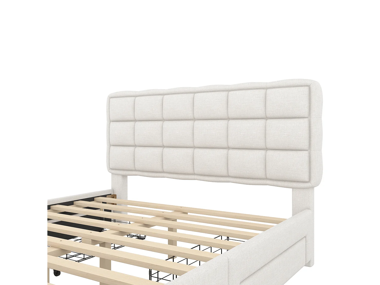 Lit capitonné 140x200cm lit double avec sommier à lattes 4 tiroirs style minimaliste - beige