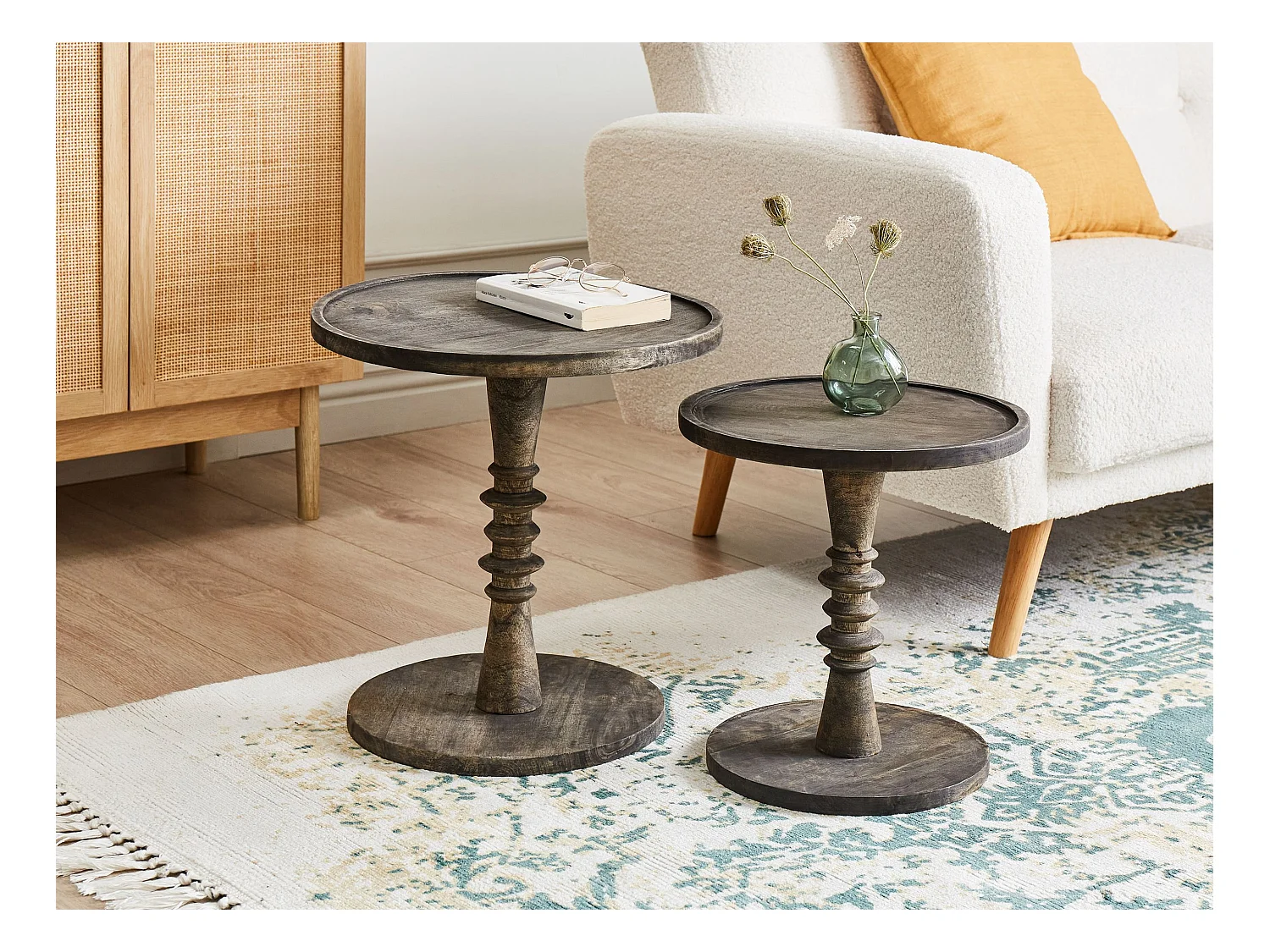 Beistelltisch 2er Set THALIA Mango Holz Dunkelbraun