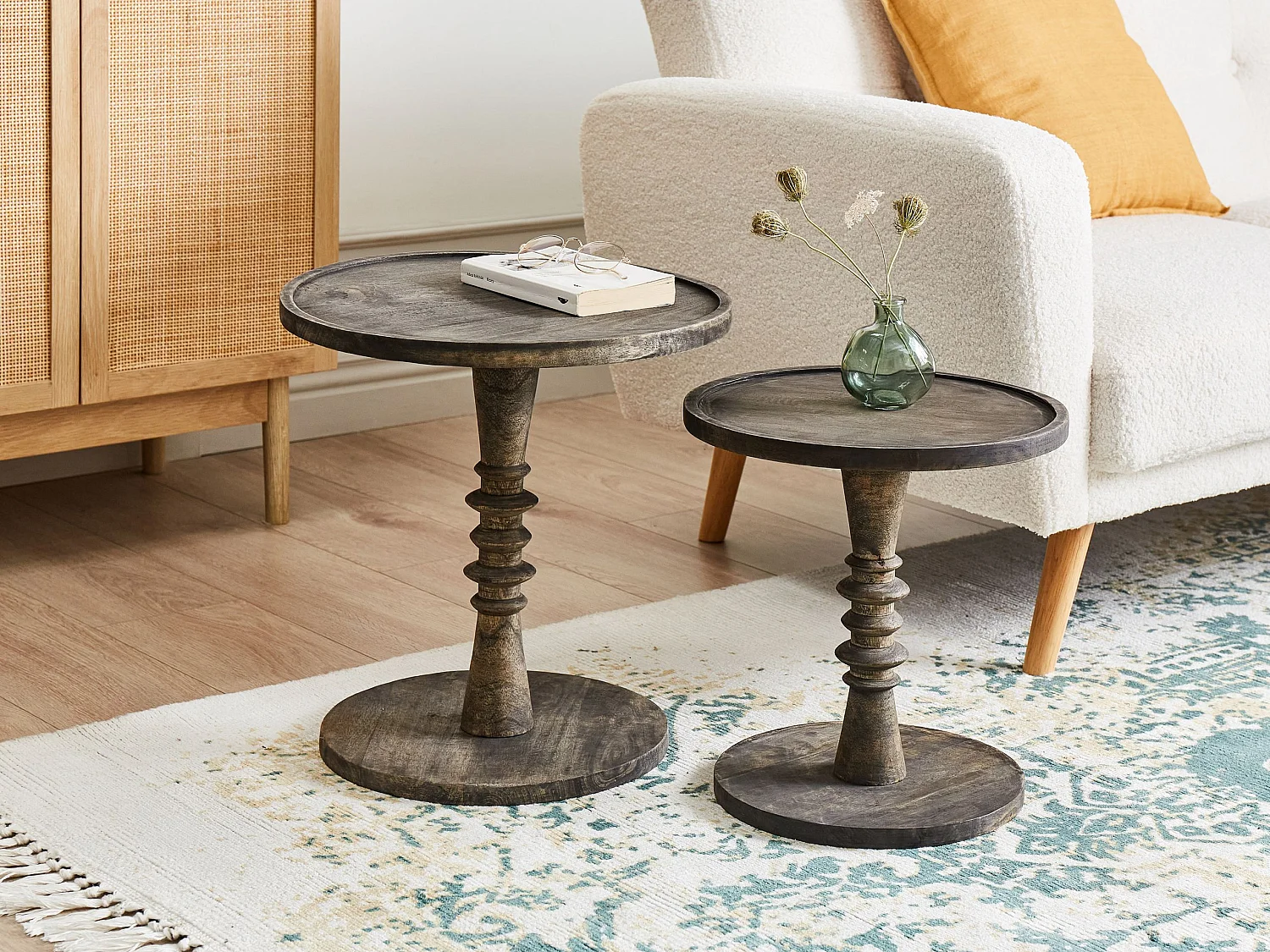 Lot de 2 tables d'appoint THALIA Bois de manguier Marron foncé