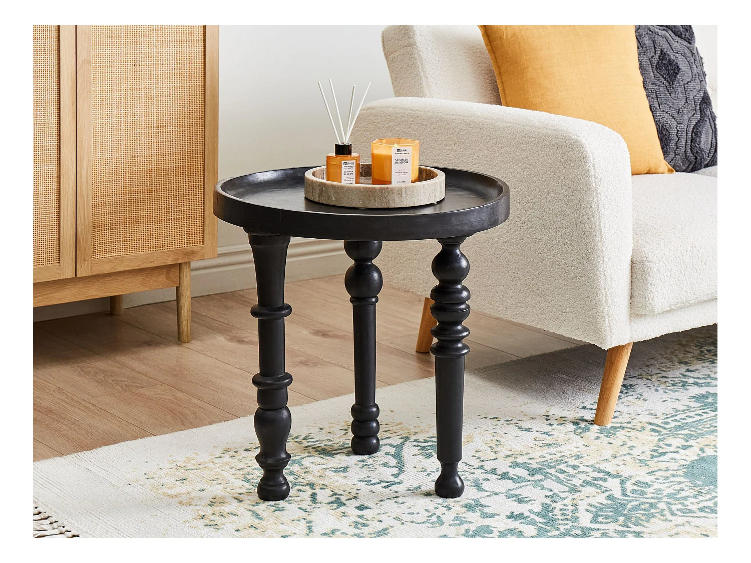 Stolik pomocniczy LEETON Drewno mango Czarny