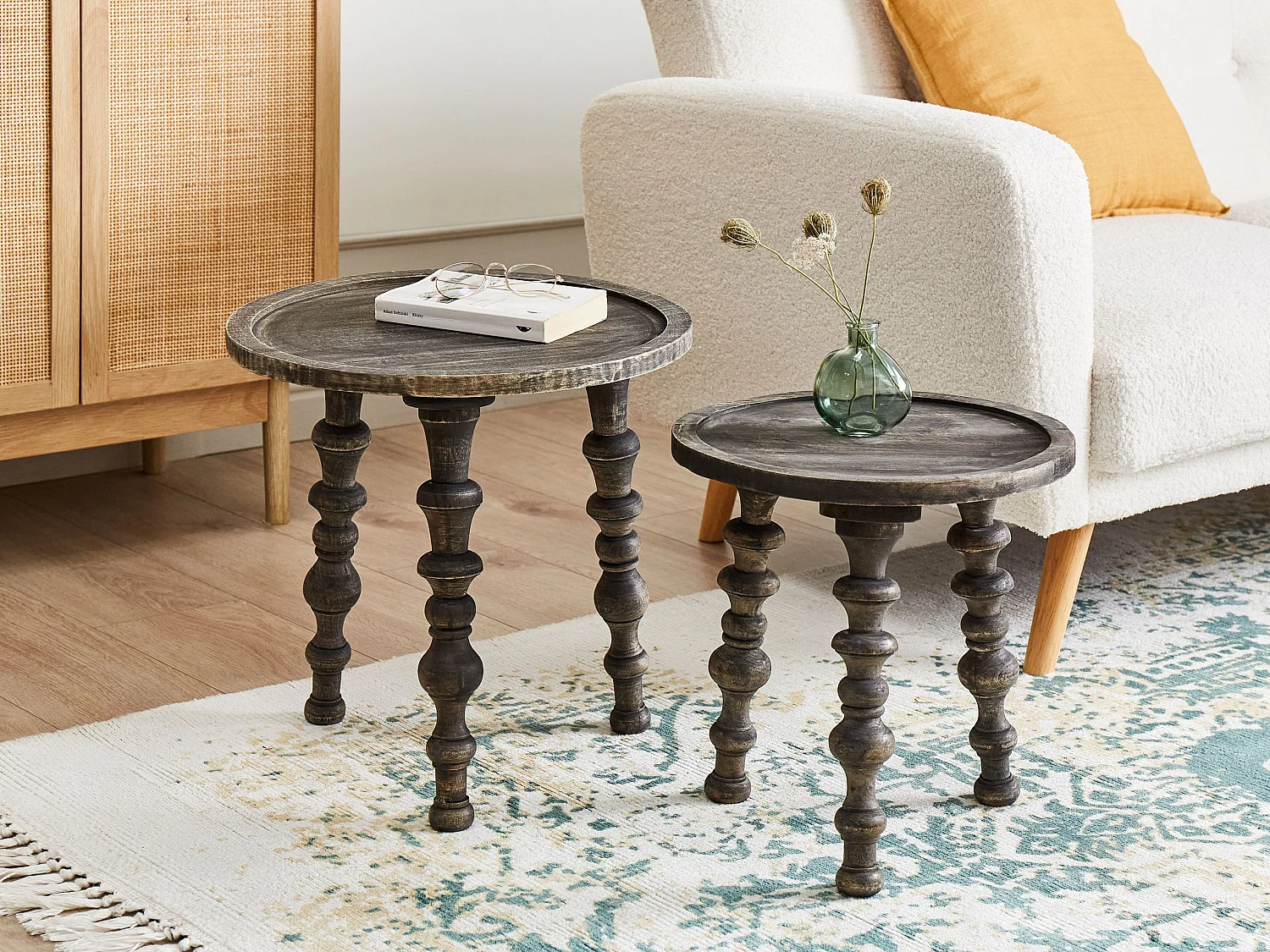 Lot de 2 tables d'appoint MARNOO Bois de manguier Marron foncé