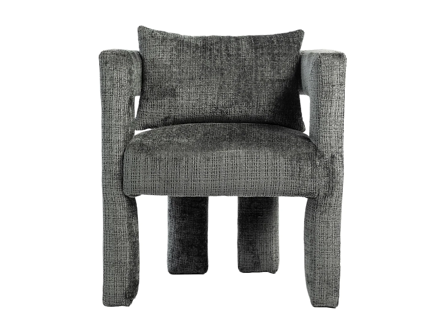 Poltrona escandinava com almofada confortável, design único com braços vazados, em tecido chenille, 60x44x65cm, cinzento