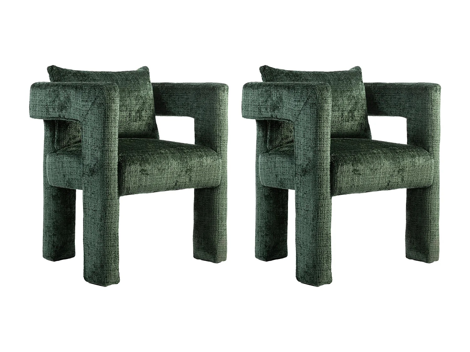 Fauteuil scandinave avec coussin confortable, design unique avec accoudoirs creux, en tissu chenille, 60x44x65cm, Vert
