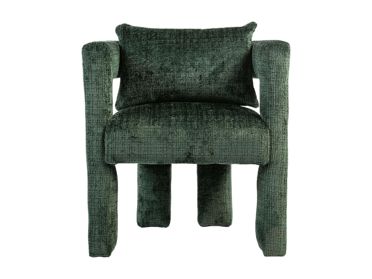 Fauteuil scandinave avec coussin confortable, design unique avec accoudoirs creux, en tissu chenille, 60x44x65cm, Vert