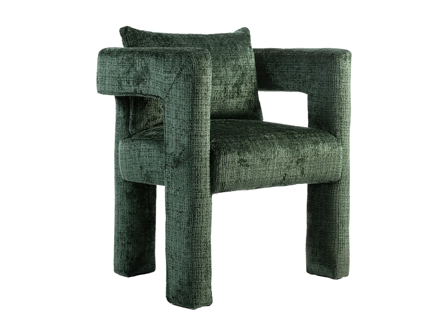 Fauteuil scandinave avec coussin confortable, design unique avec accoudoirs creux, en tissu chenille, 60x44x65cm, Vert